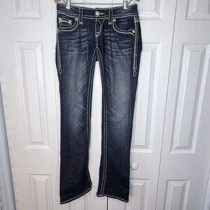 Rock Revival Jeans Womens 26 Shelly Boot Cut Dark Thick Stitch Flap Pocket 29X32